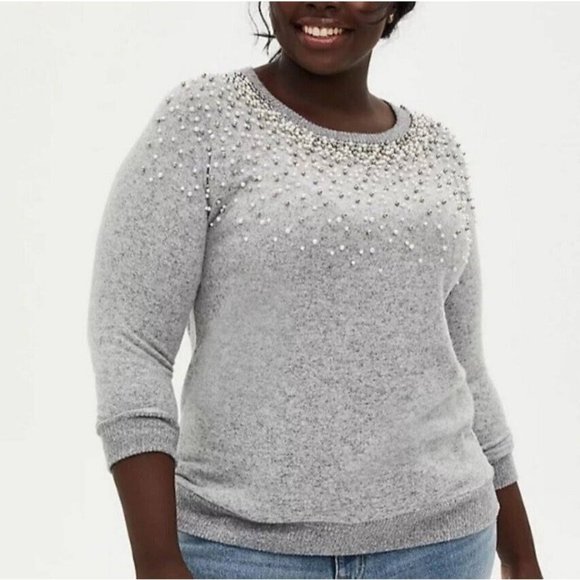 torrid Sweaters - Torrid Super soft plush grey sweater. Size 1 plus size.Pearl & gold ball sweater